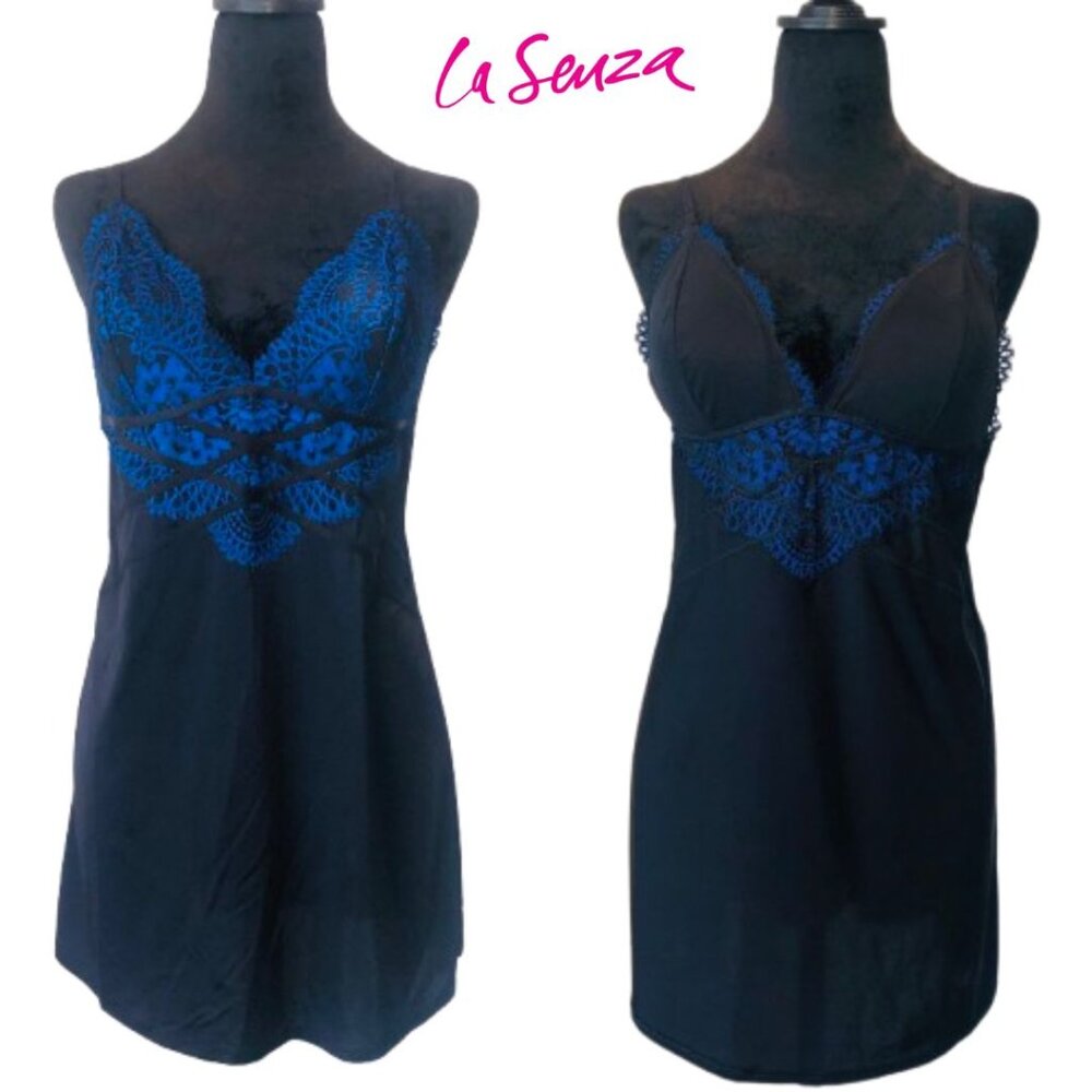 Like New - La Senza Blue and Black Lace Chemise Size L